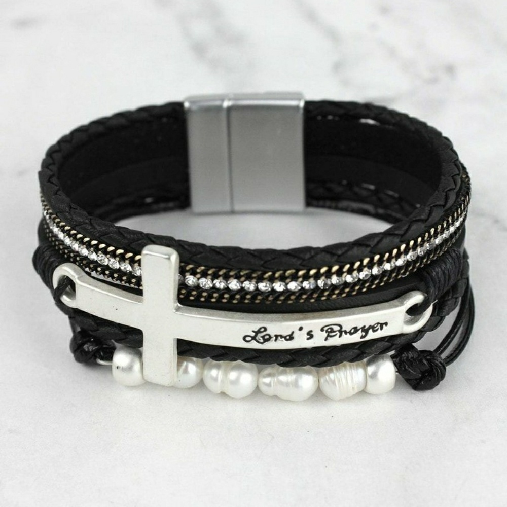 BLACK AND SILVERTONE 'LORD'S PRAYER' CROSS MULTI-S